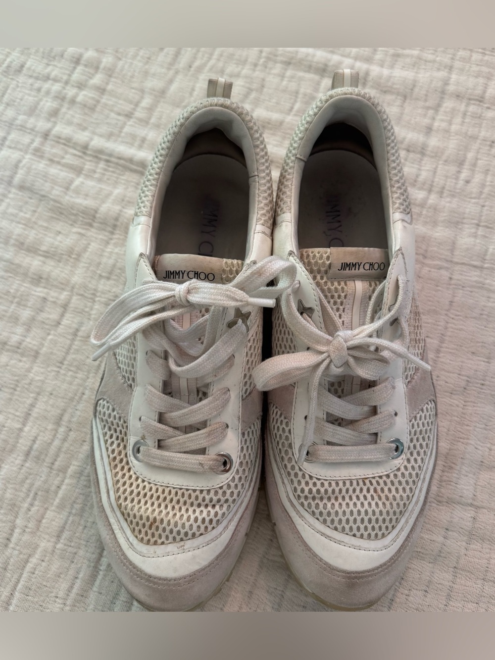 Jimmy Choo Java White Sneakers Size 43, US Size 11-11.5 Flawed* - Picture 4 of 9